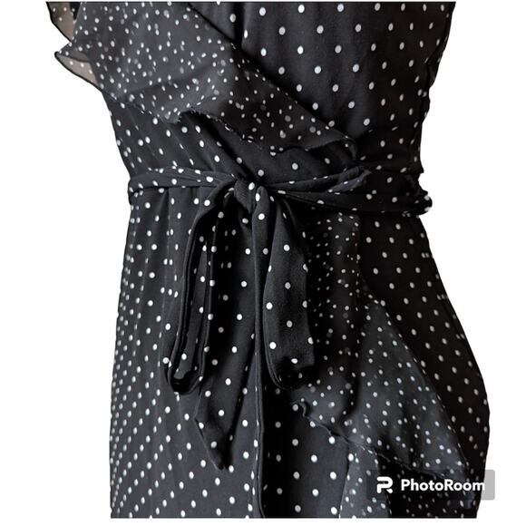 Black house white market black and white wrap ruffle polkadot dress size 10 - Picture 5 of 10